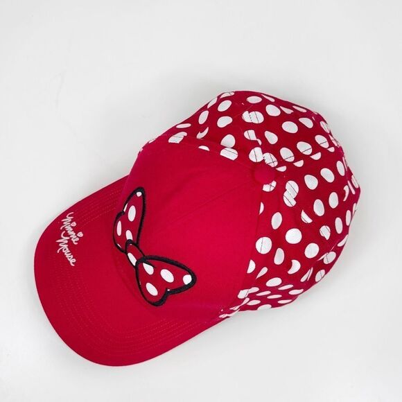 Disney Minnie Mouse Polkadot Baseball Cap Hat Red White Bow Adjustable - Picture 7 of 12